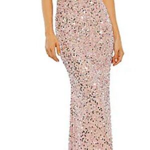 Gold and Pink Sequin Maxi Dress Sweetheart Neckline